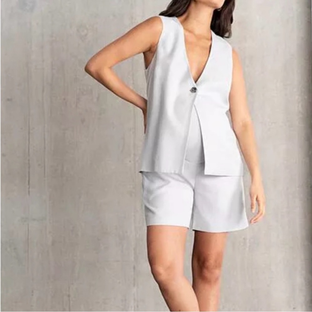 Maternity Seraphine Light Gray Sleeveless Vest Top & Shorts Set Linen